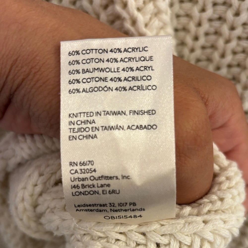 Free People Cream Knit Sweater Cropped Chunky Cotton Blend Boho Cozy Small - Picture 4 of 4